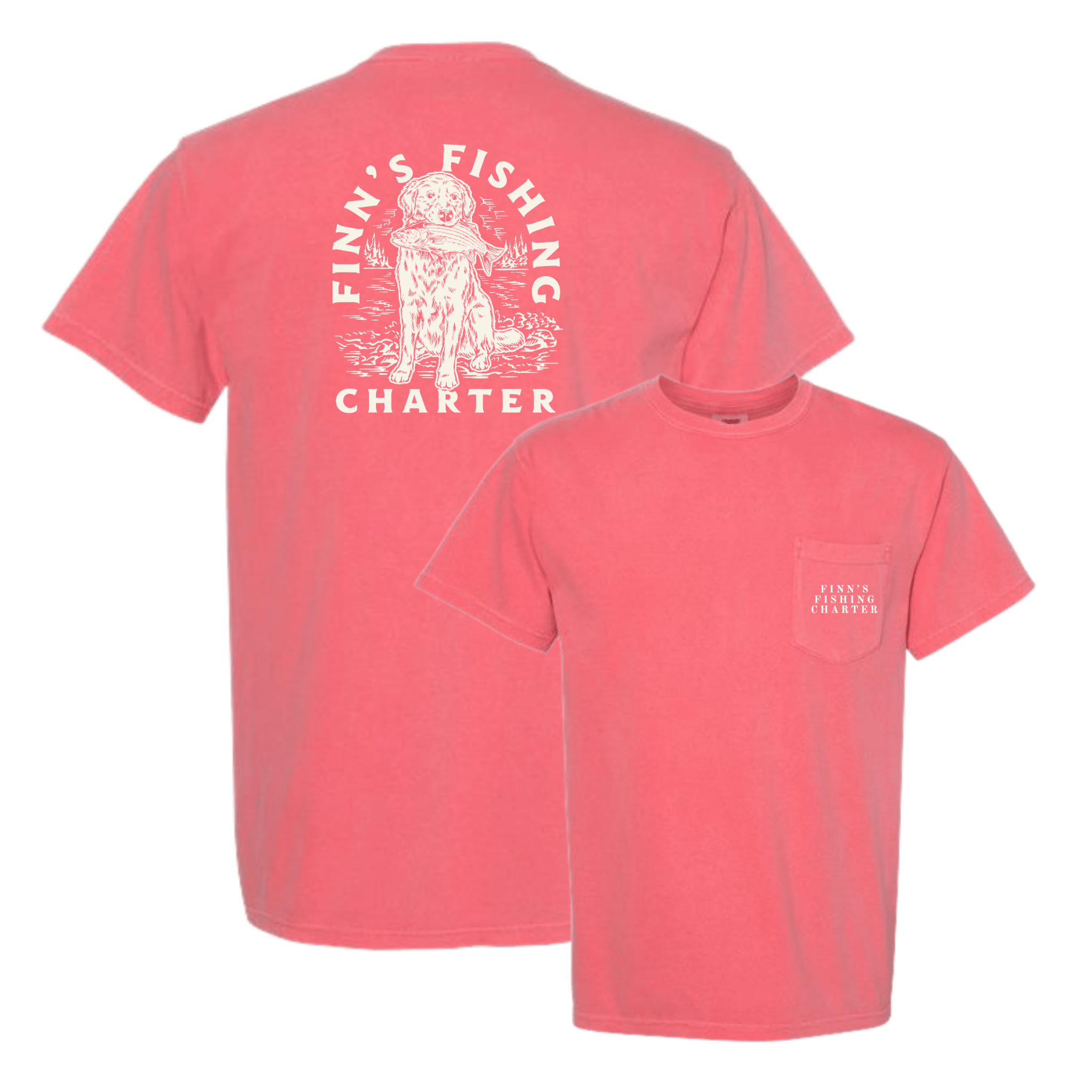 Finn’s Summer Golden Retriever Pocket T-Shirt - Finn's Fishing Charter