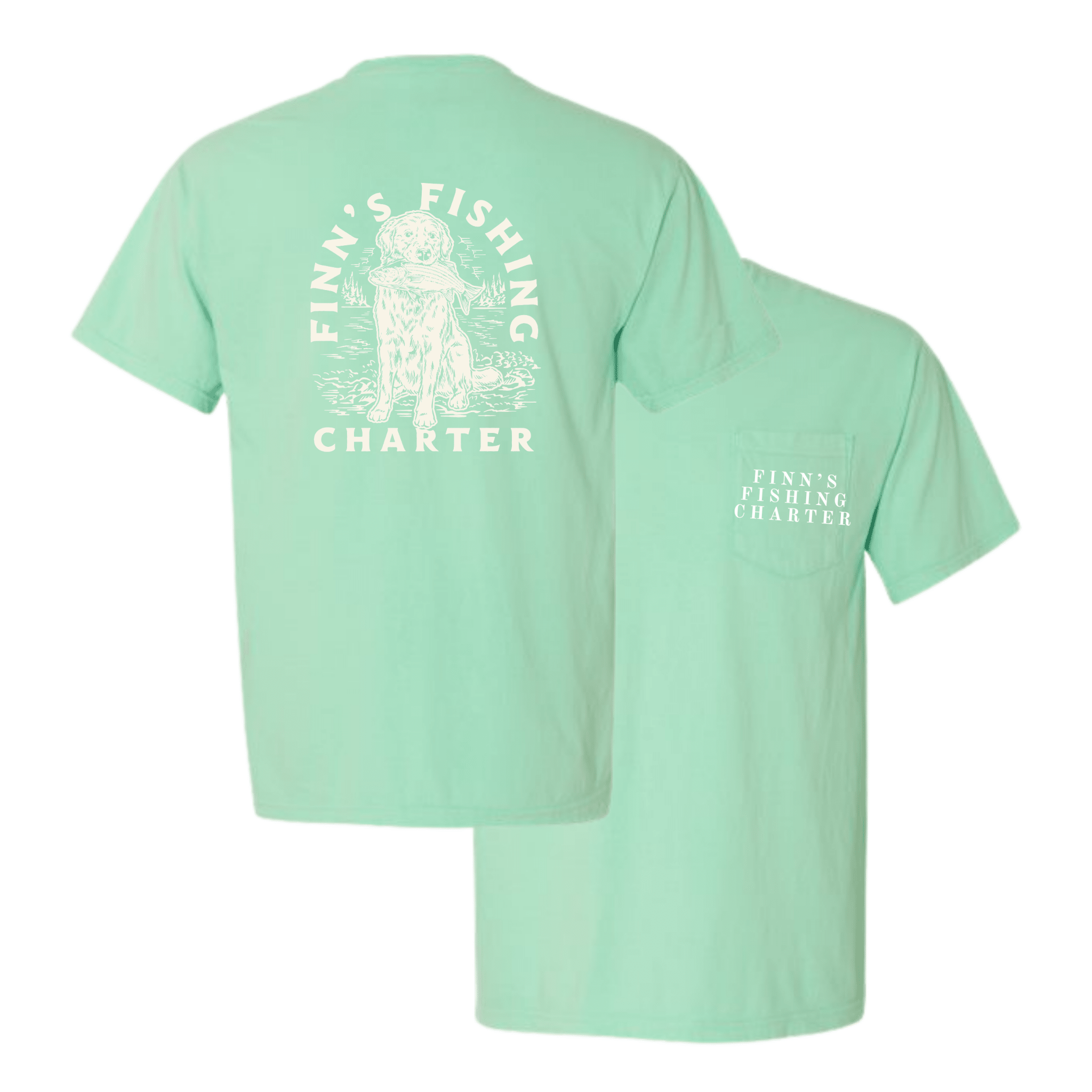 Finn’s Summer Golden Retriever Pocket T-Shirt - Finn's Fishing Charter