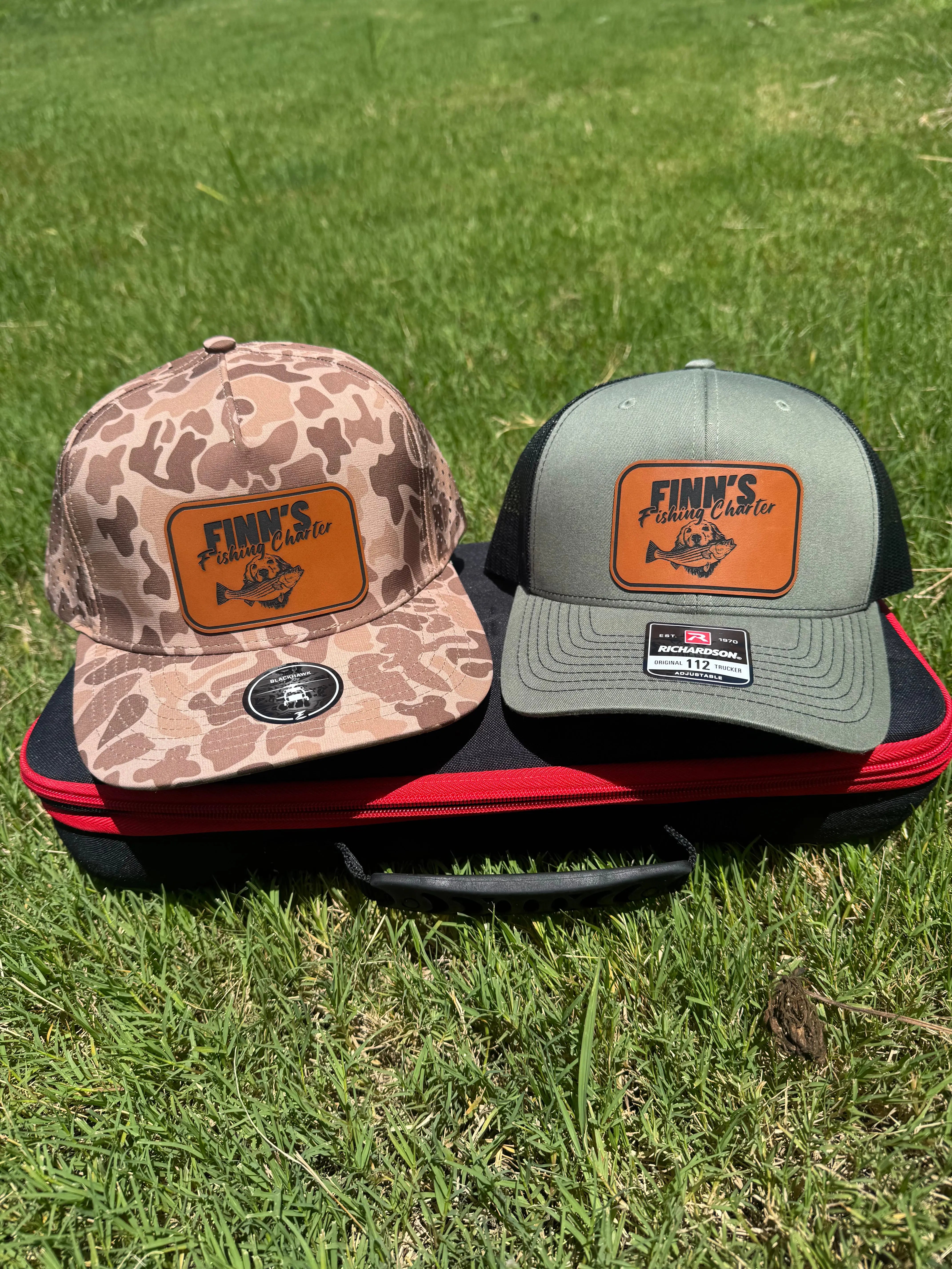 Original Finns Leather Logo Richardson 112 Trucker Hat – Green Finn's Fishing Charter