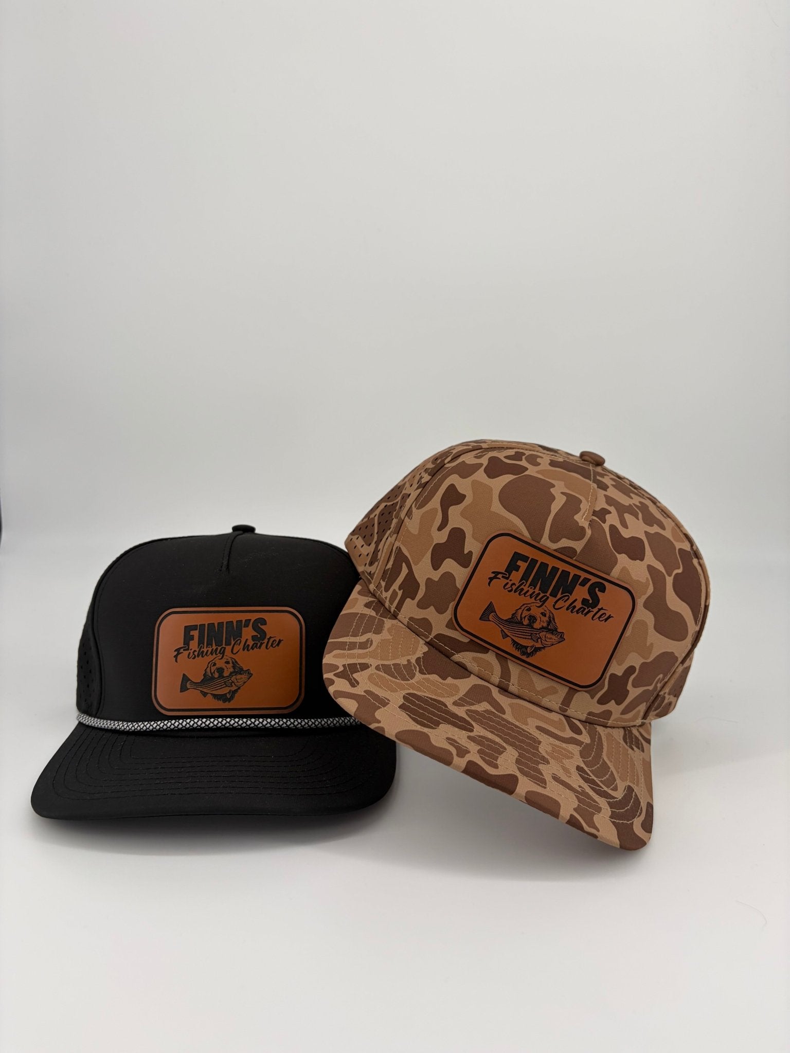 Original Finns Blackhawk Leather Logo Trucker Hat – Black - Finn's Fishing Charter