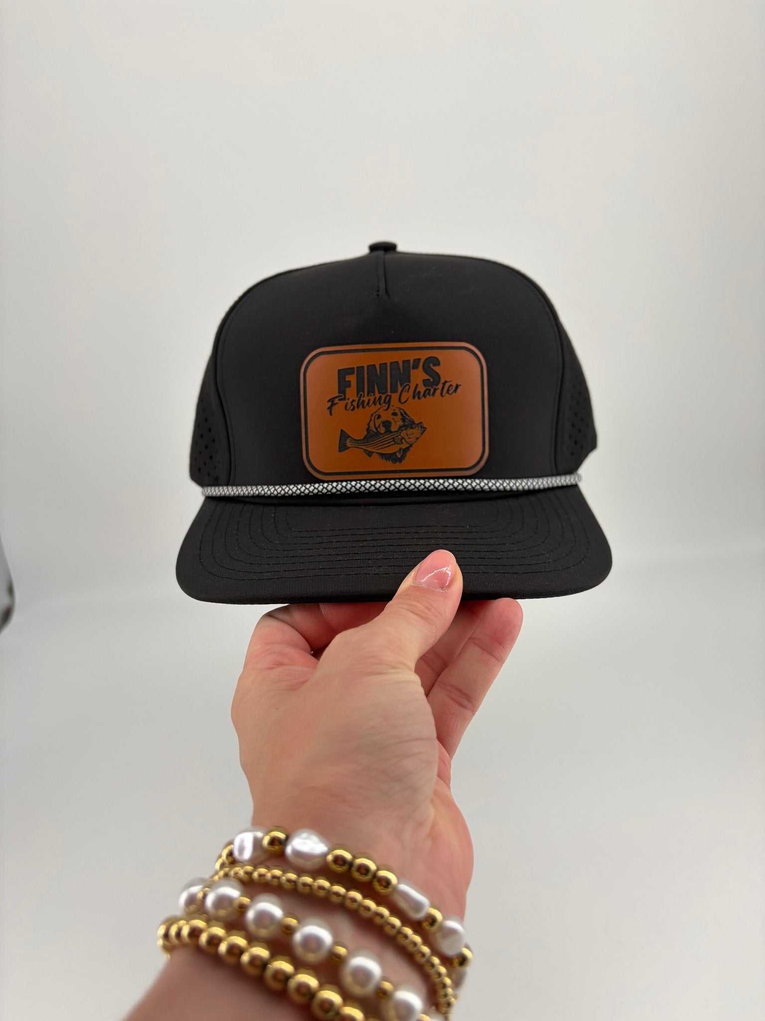 Original Finns Blackhawk Leather Logo Trucker Hat – Black - Finn's Fishing Charter